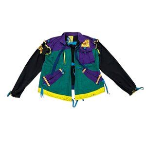 Vintage 80s Space Islands Bali Jacket Purple Green Utility Cotton Art Wear